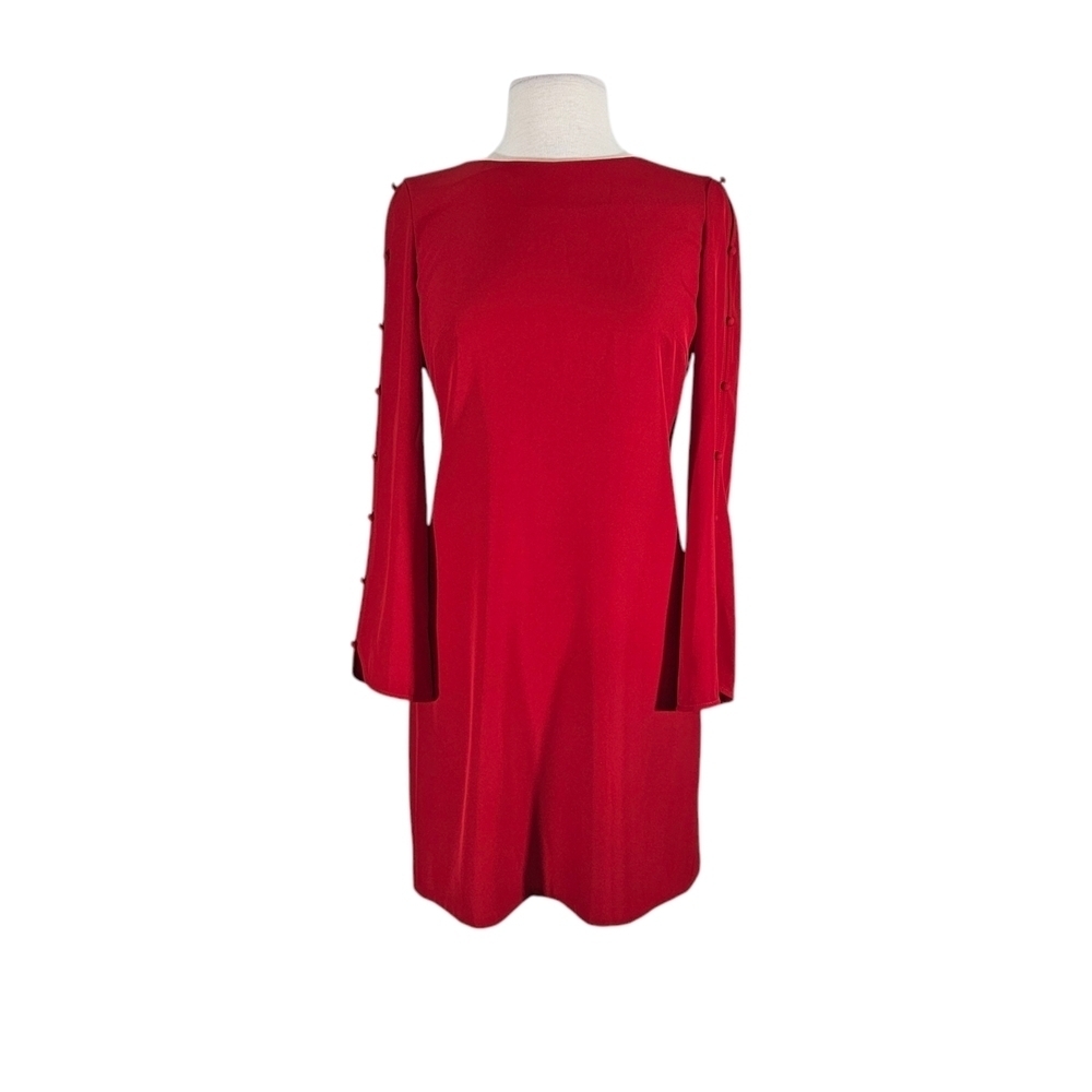 Donna Karan Black Label Red Slit Sleeve Sheath Dress